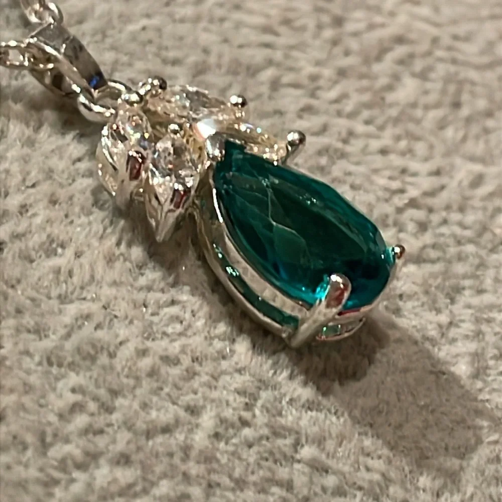 Aqua Blue Angel Pendant Necklace 17” - Picture 7 of 8
